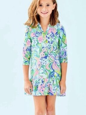 Lilly Pulitzer Amelia polo dress Blue & Pink Sz L (8-10)
